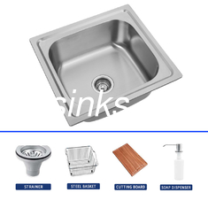 Cuadro de acero inoxidable mono lavabo de cocina con montaje superior de la instalación de acabado en relieve