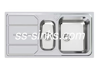 Cuenca de cocina de acero inoxidable de drenaje trasero con tablero de drenaje de 1200 x 500 mm