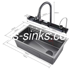 Lavadero de cocina de montaje superior para gabinete de 36 pulgadas 21cm Profundidad del tazón 3 agujeros del grifo y más