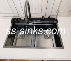 Lavadero de cocina hecho a mano de 18 calibres con ubicación de drenaje trasero o central Profundidad de tazón 220 mm