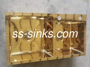 Descenso del cuenco de Matte Black Kitchen Sink Double del oro del espejo en 3.5m m