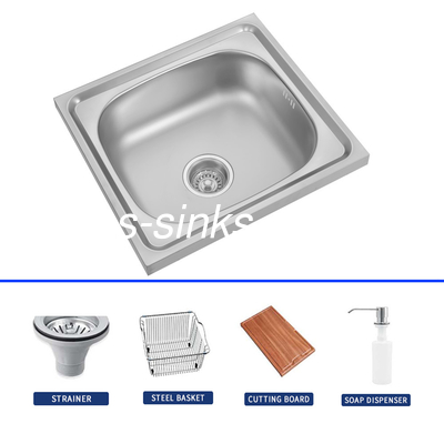 Lavadero de cocina de acero inoxidable cuadrado moderno con accesorios
