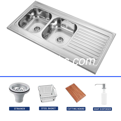 Polished SS Single Bowl Cuenca de cocina con tablero de drenaje 1200 * 600mm