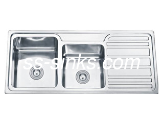 Finado en oro de acero inoxidable de doble cuenco fregadero 18 calibre 2 drenajes duraderos