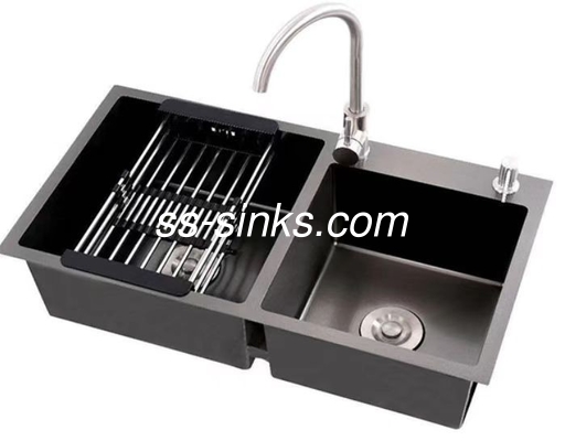 Serie 304 de acero inoxidable lavamanos hechos a mano doble plato montaje en la parte superior de la instalación para cocina