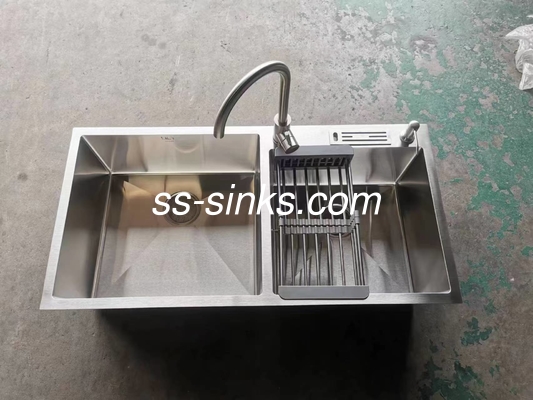 Serie 304 de acero inoxidable lavamanos hechos a mano doble plato montaje en la parte superior de la instalación para cocina