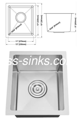 OEM Submontado Cuenca de cocina de acero inoxidable 14-1 / 2 * 17 'Dimensión interna Taza única con tablero de drenaje