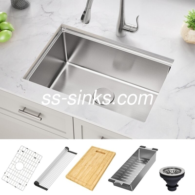 Cuenca de cocina rectangular de montaje superior con acabado cepillado para 33 pulgadas tamaño mínimo del gabinete y cuencos rectangulares
