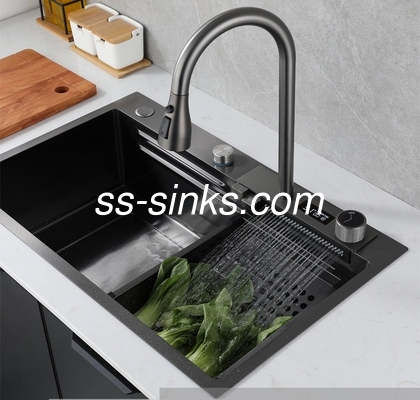 Corrosión anti de cocina de los SS del módulo de Multifuctional del negro hecho a mano del fregadero