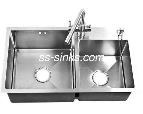 Fácil limpiar el fregadero de cocina hecho a mano con satén del lavabo de la esquina redonda 2