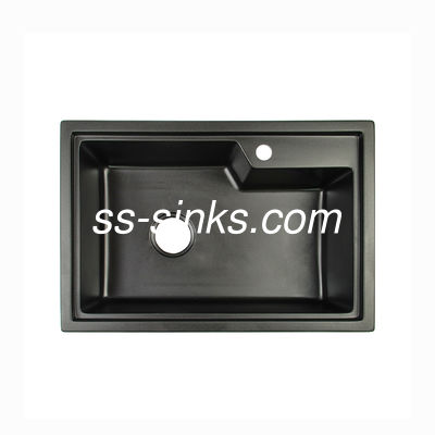 Fregadero de cocina negro del cuarzo de la resina de acrílico con el escurridero 680*460m m