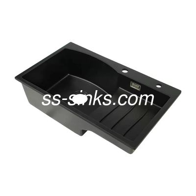 Fregadero de cocina de piedra de acero inoxidable rectangular del cuarzo de 2 agujeros 3-1/2”