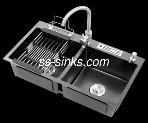 lavabo igual doble Matte Black Kitchen Sink Above de la anchura de 500m m al revés