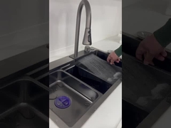 Venta caliente color negro de acero inoxidable lavamanos hechos a mano con 3 tipos de grifo con accesorios